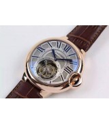 Cartier Blue Ballon Flying Tourbillon Watch 18K Rose Gold-Grey Duo Tier Dial-Brown Leather strap