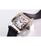 Cartier Santos Women Watch Automatic-White Dial Black Leather Strap