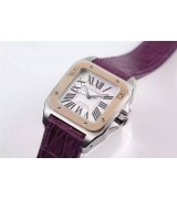 Cartier Santos Women Watch Automatic-White Dial Purple Leather Strap