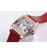 Cartier Santos Women Watch Automatic-White Dial Red Leather Strap