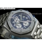 Audemars Piguet Royal Oak Chronograph-Blue Checkered Dial Numeral Hour Markers-Stainless Steel Bracelet