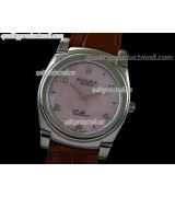 Rolex Cellini Swiss Quartz Watch-MOP Pink Dial Droplet Hour Markers-Brown Leather strap