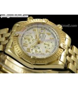 Breitling Chronomat Evolution V3 Chronograph 18K Gold-White Dial Gold Subdials Numerals Hour Markers-Stainless Steel Bracelet