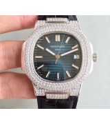 Patek Philippe Nautilus Automatic Watch Blue Gray Diamonds Bezel 40mm