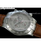 Rolex Daytona Swiss Chronograh-Meteorite Dial, Silver Ring Subdials-Genuine Brown Leather Strap