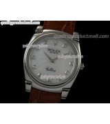 Rolex Cellini Swiss Quartz Watch-MOP White Dial Diamond Hour Markers-Brown Leather strap