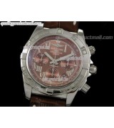 Breitling Chronomat B01 Chronograph-Brown Dials Roman Numerals Hour Markers-Brown Leather Strap