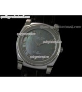 Rolex Cellini Swiss Quartz Watch-MOP Black Dial Roman Numeral Hour Markers-Black Leather strap