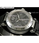 Cartier Pasha Sea Timer Chronograph-Black Dial-Black Rubber Clad Bracelet