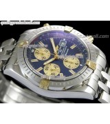 Breitling Chronomat Evolution V2 Chronograph 18k Gold-Blue Dial Gold Subdials Gold Index Markers-Stainless Steel Bracelet