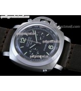 Panerai Luminor Daylight PAM213 Chronograph-Black Dial Black Subdials-Brown Leather Strap