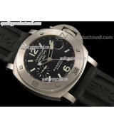 Panerai PAM186 Arktos GMT Automatic-Black Dial Dot/Numeral markers-Black Rubber Strap