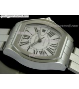 Cartier Roadster XXL Swiss Automatic Watch-White dial Black Roman Markers-Stainless Steel Bracelet