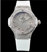 Hublot Big Bang 38mm Automatic Watch Diamonds Dial White Strap