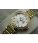 Omega Deville Ladymatic Diamonds Automatic Watch Yellow Gold White 34mm