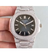 Patek Philippe Nautilus Automatic Watch Blue Gray Diamonds Bracelet 40mm