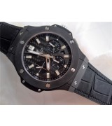 Hublot Big Bang All Black Magic Limited Edition Chronograph-Black Dial Index Hour Markers-Black Leather Strap