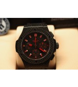 Hublot Big Bang Automatic Chronograph-Checkered Carbon Case Black Dial-Black Leather Strap