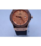Hublot Classic Fusion Automatic Watch-Rose Gold Dial-Black Leather Strap