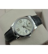 Rolex Datejust 36mm Swiss Automatic Watch-Black Dial Diamond Stick Markers-Black Leather Bracelet