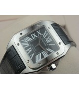 Cartier Santos 100th Anniversary Automatic Watch-Black Dial-Black Leather Strap 