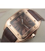 Cartier Santos 100th Anniversary Automatic Watch-Brown Dial-Brown Leather Strap 