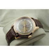 Omega De Ville Automatic Watch Rose Gold-Concentric Circle Dial-Dark Brown Leather Strap