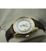 Omega De Ville Automatic Watch 18K Gold-Concentric Circle Dial-Dark Brown Leather Strap