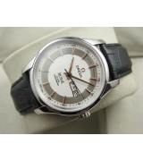Omega De Ville Automatic Watch-White Dial With Golden Stick Marker-Black Leather Strap