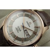 Omega De Ville Automatic Watch Rose Gold-White Dial With Stick Marker-Brown Leather Strap