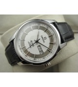 Omega De Ville Automatic Watch-White Dial With Stick Marker-Black Leather Strap