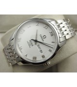 Omega De Ville Automatic Watch-White Dial With Roman Numeral Marker-Stainless Steel Strap