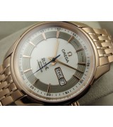 Omega De Ville Automatic Watch Rose Gold - White Dial With Stick Marker - Stainless Steel Strap