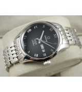 Omega De Ville Automatic Watch - Black Dial With Roman Numeral Marker - Stainless Steel Strap