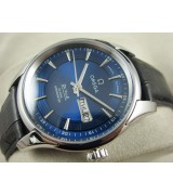 Omega De Ville Automatic Watch-Royal Blue Dial With Stick Marker-Black Leather Strap