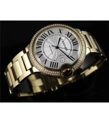 Cartier Ballon Bleu Swiss 2836 Automatic Man Watch Full Yellow Gold Two-Rows Diamonds