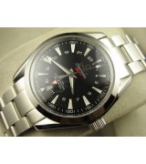 Omega Sea-Master GMT Edition Automatic Watch-Vertical Stripes Black Dial With Silver Marker-Stainless Steel Strap