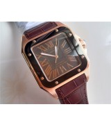 Cartier Santos 100th Anniversary Automatic Watch-Brown Dial-Brown Leather Strap 