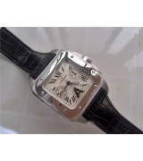 Cartier Santos 100th Anniversary Automatic Watch-White Dial-Black Leather Strap