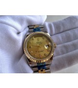 Rolex Day Date Automatic Swiss Watch 18K Gold-Gold Dial Diamond Hour Markers-tainless Steel Jubilee Bracelet