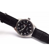 IWC Pilots Mark XVII Swiss Automatic Watch-Black Dial Black Leather Strap