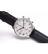 IWC Portuguese Swiss Chronograph-White Dial Black Leather Strap