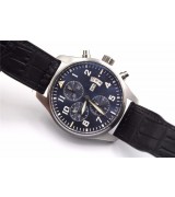 IWC Polit’s Le Petit Prince Swiss Watch-Black Dial Black Leather Strap 