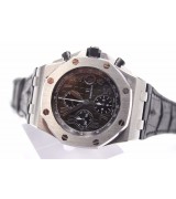 Audemars Piguet Royal Oak Offshore Swiss Automatic Chronograph-Black Checkered Dial-Black Leather Strap