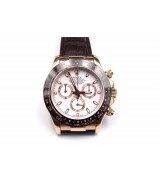 Rolex Daytona Swiss Automatic Watch-White Dial-Brown Leather Bracelet