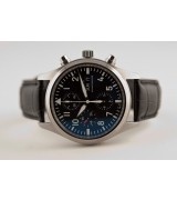 IWC Classic Pilot Automatic Chronograph-Black Dial-Black Leather Strap 