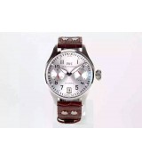 IWC Pilot 7 Days Cal.51011 Automatic Watch-Silver Dial Brown Leather Strap 
