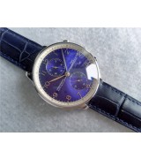 IWC Portuguese Swiss Chronograph-Royal Blue Dial-DarkBlue Leather Strap 