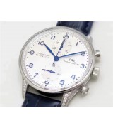 IWC Portuguese Automatic Diamonds Watch Blue Leather