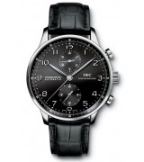 IWC Portuguese Swiss Chronograph-Black Dial-Black Leather Strap IW371438